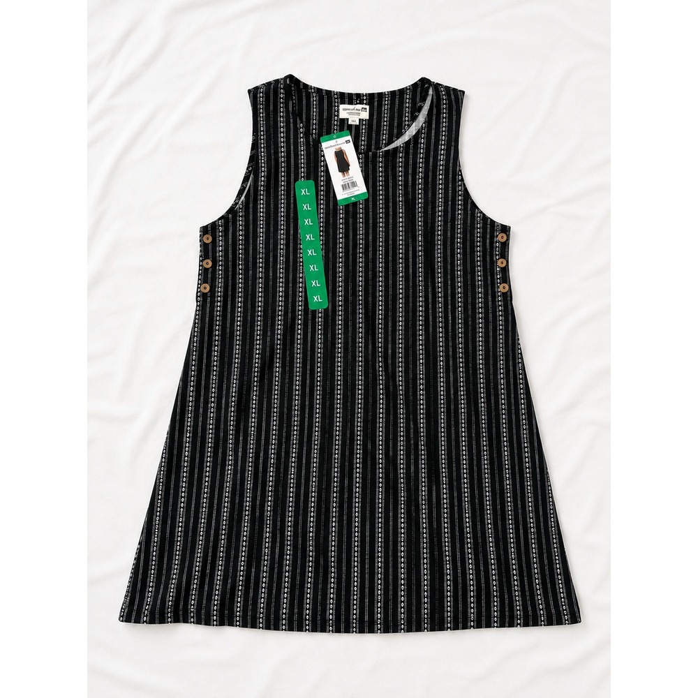 Quiksilver Womens XL Black Striped Sleeveless Shift Dress Mini Pockets 1963967